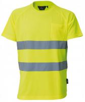 Majice T-shirt ostrzegawczy, oddychający poliester, dwie odblaskowe taśmy, kolor żółty, rozmiar M