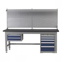 Radni stolovi Garage table, length: 2100mm, depth: 750mm, height: 850mm, number of cabinets 2, industrial; set; with a board