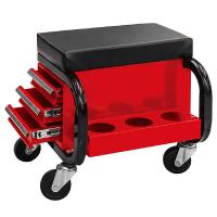 Mehaničarska sjedalica Stolica, crna/crvena, nosivost: 136 kg, visina: 36,7cm, širina: 40cm, broj ladica: 3, broj spremišta za alat: 2, kotači